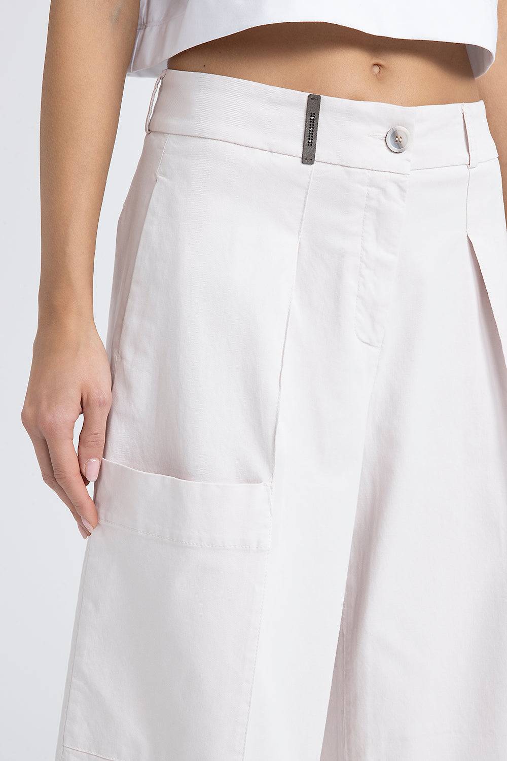Peserico Pantalone gamba larga in gabardina di cotone seta tencel Vendita Calda