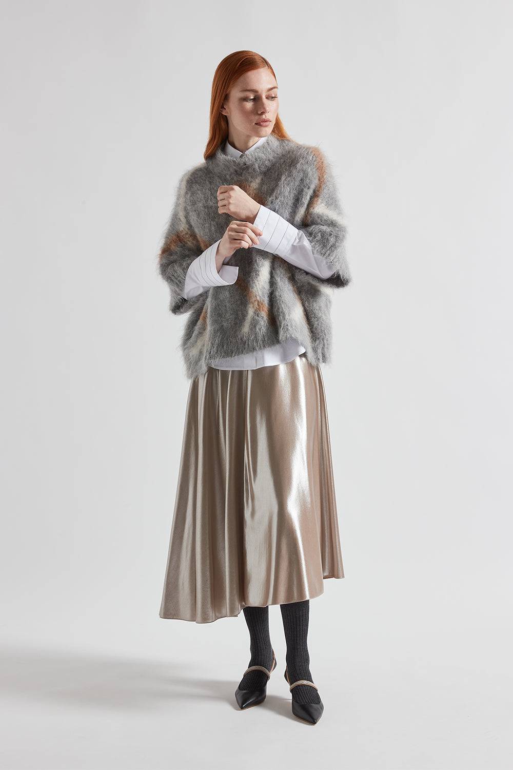 Peserico Gonna midi asimmetrica in twill laminato argento Sottocosto