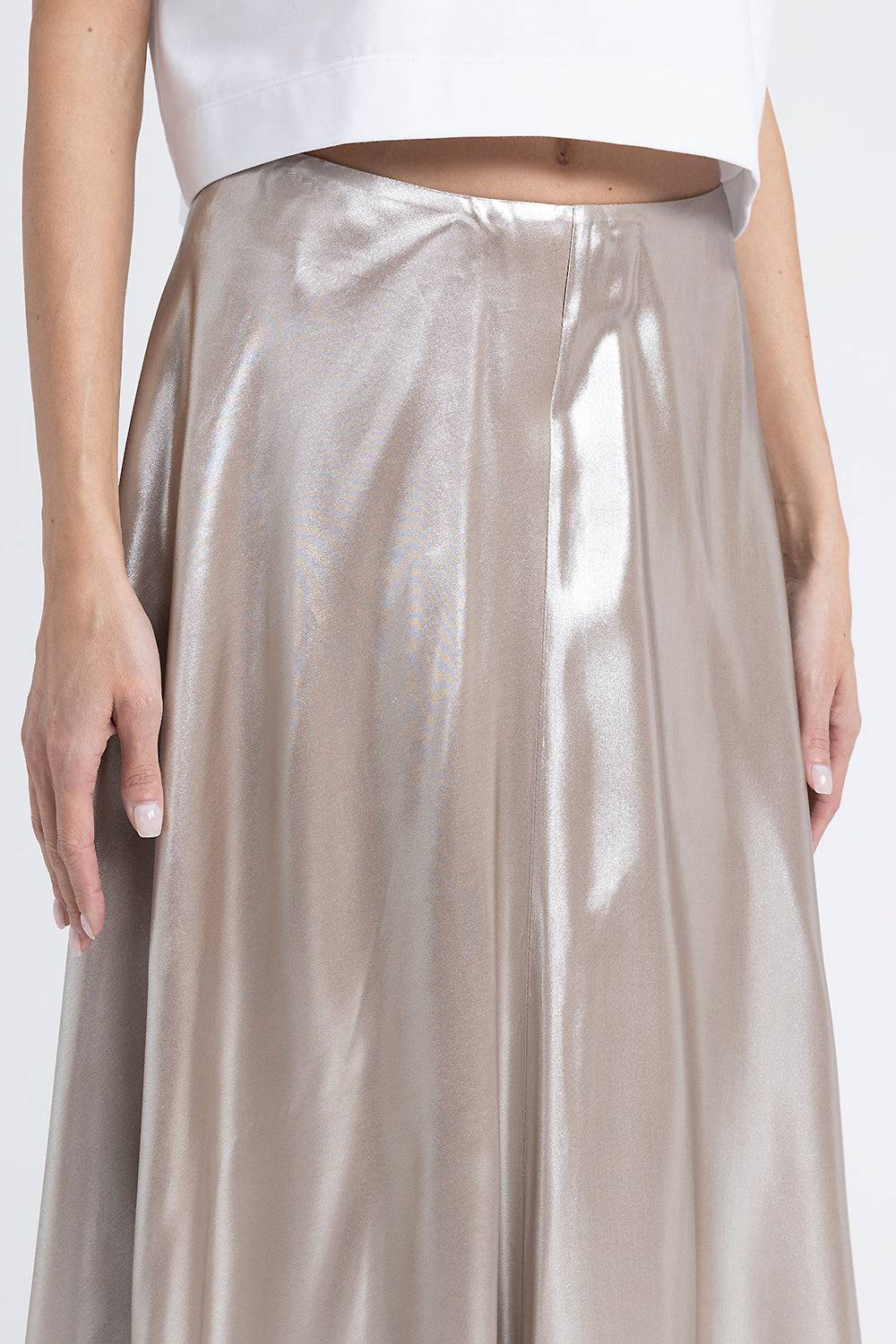 Peserico Gonna midi asimmetrica in twill laminato argento Sottocosto