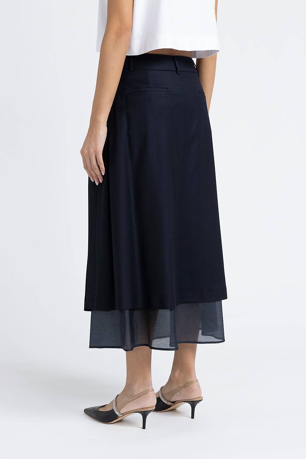 Peserico Gonna midi in twill di lana viscosa e organza Presa