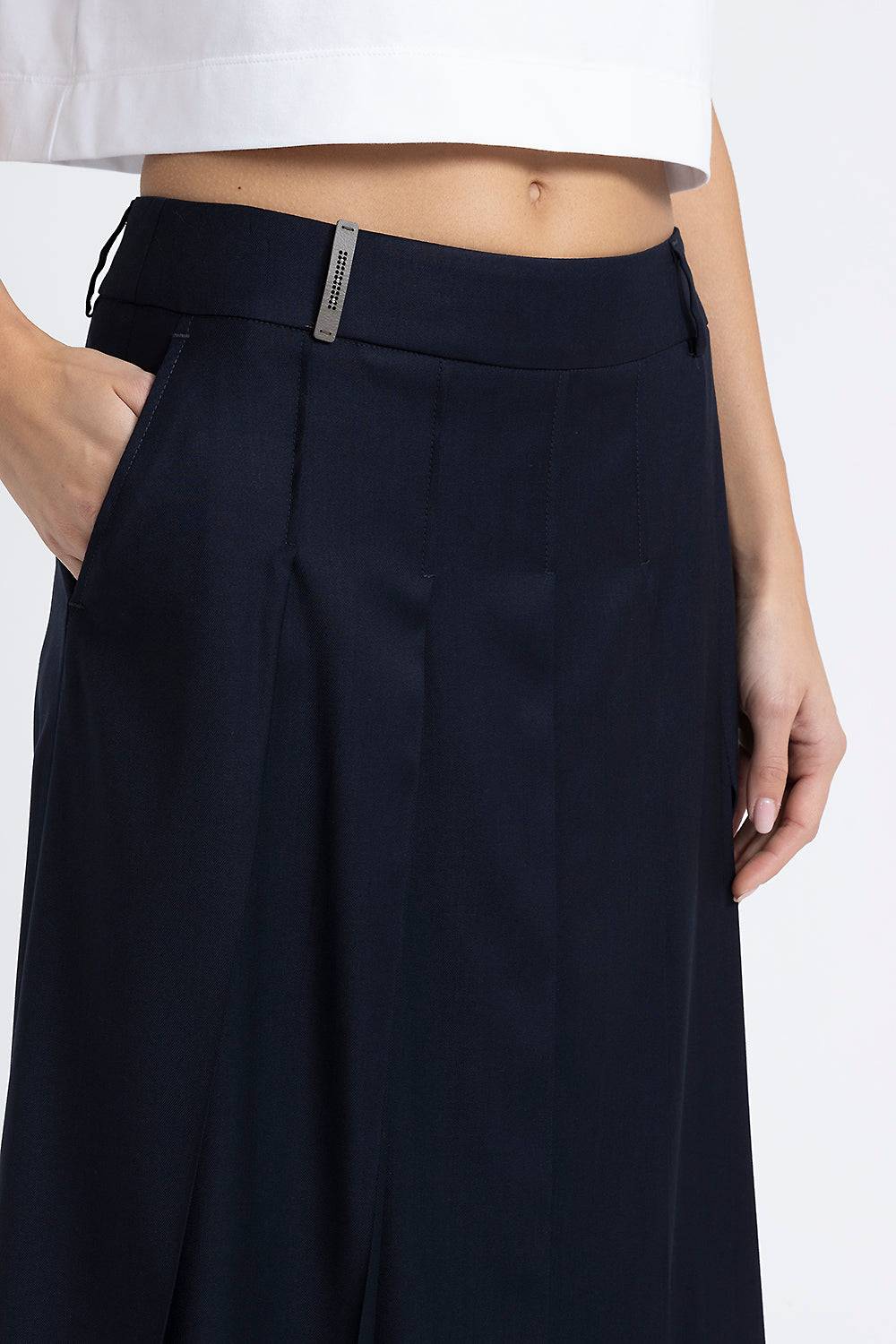 Peserico Gonna midi in twill di lana viscosa e organza Presa