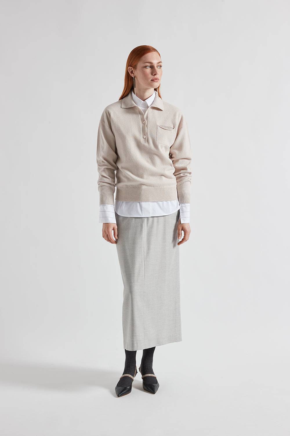 Peserico Gonna lunga diritta in twill di lana e viscosa Sconto