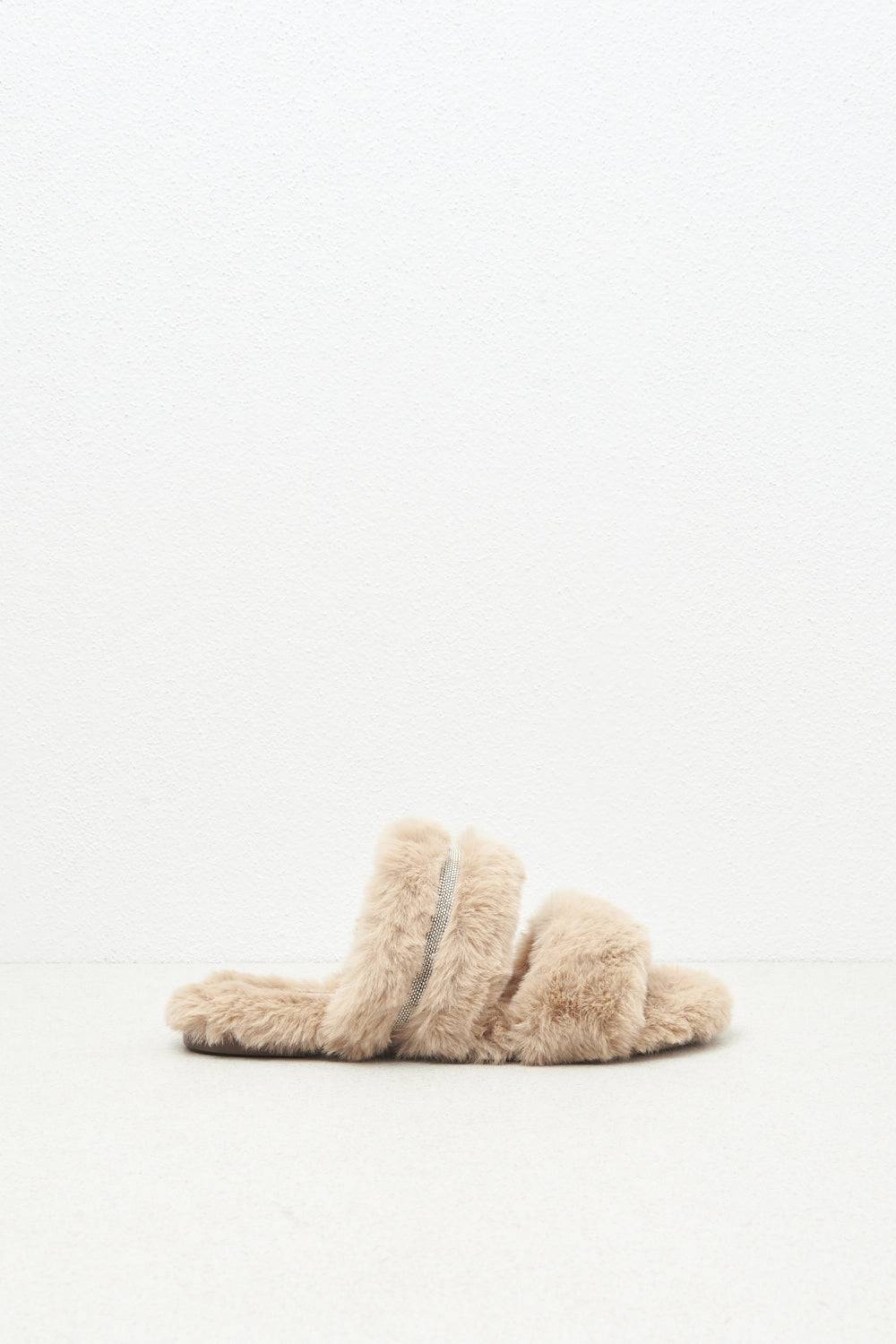 Peserico Sandalo flat in eco-pelliccia e pelle scamosciata Offerte