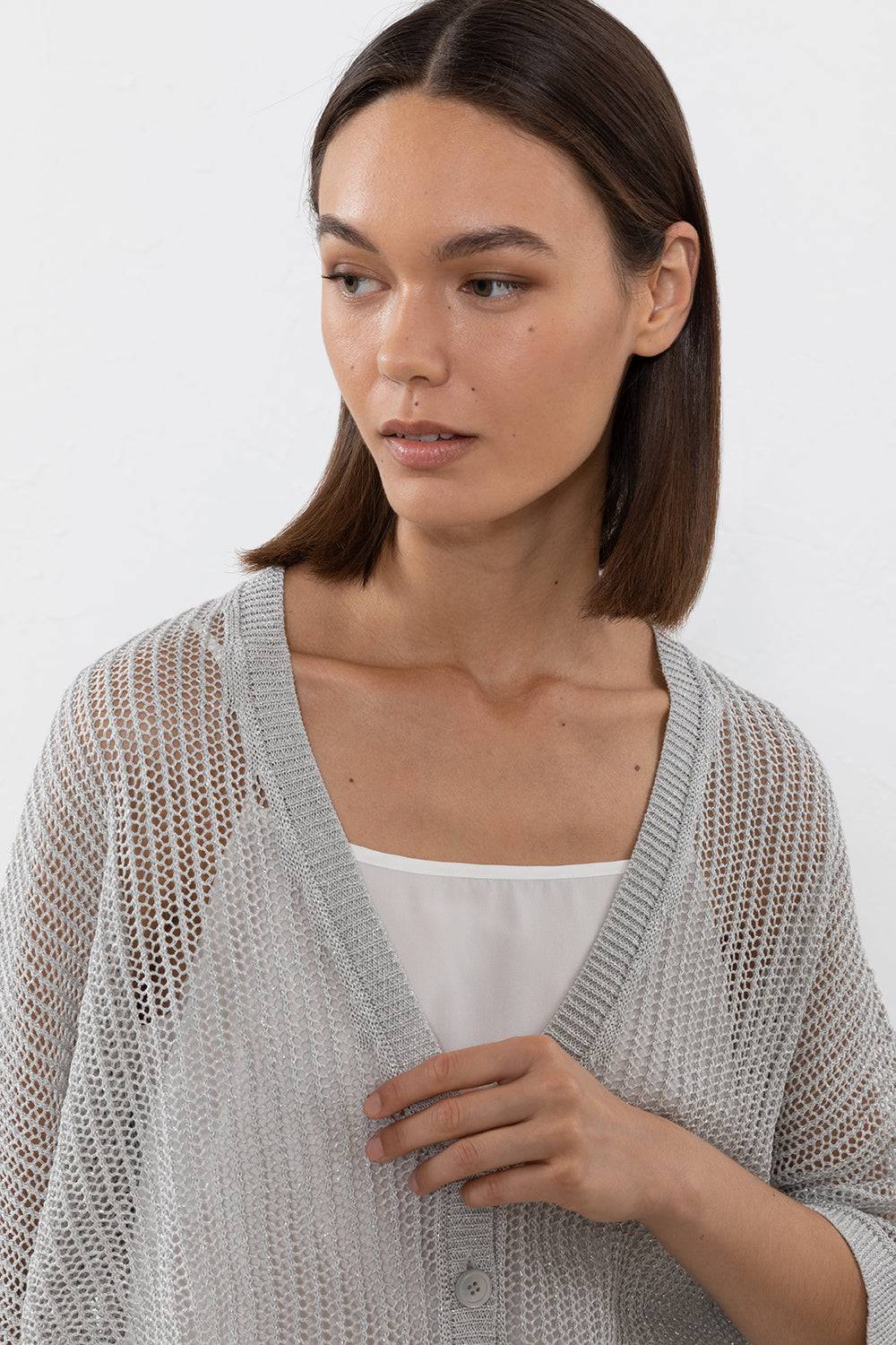 Peserico Maglia in filato di lino cotone crepe e lurex Vendita