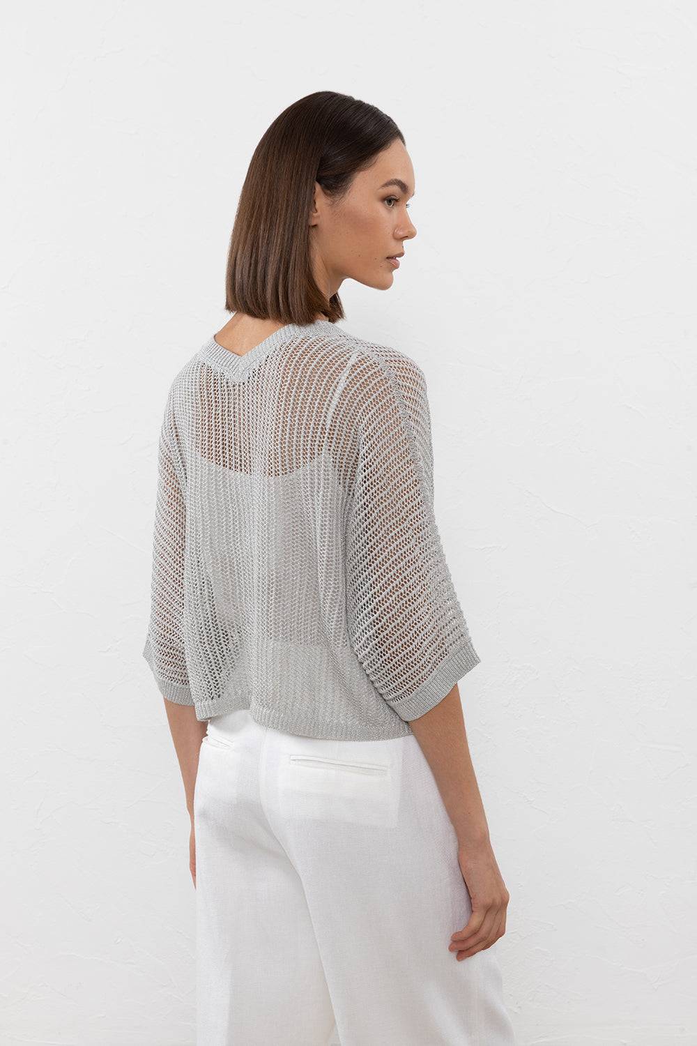 Peserico Maglia in filato di lino cotone crepe e lurex Vendita
