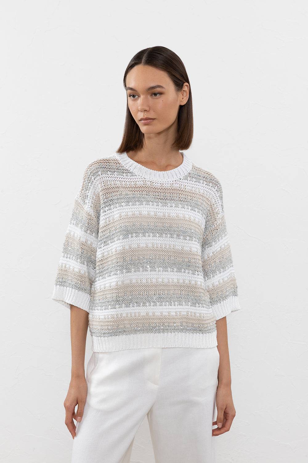 Peserico Maglia in filato di viscosa, lino, tencel e paillettes Pezzi Unici