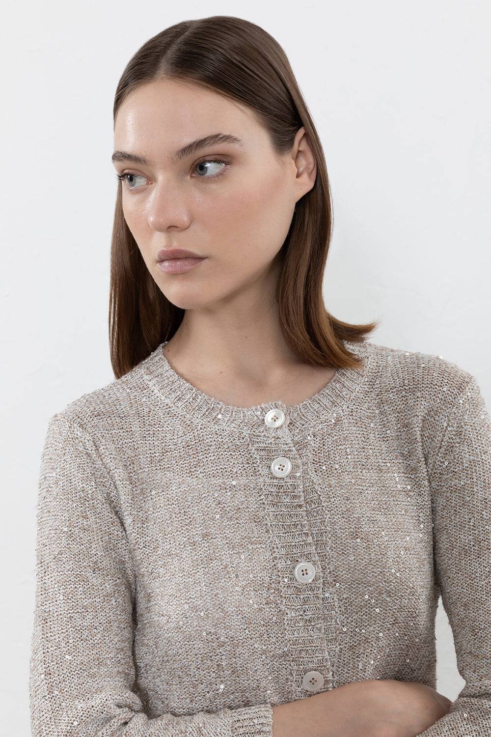 Peserico Maglia in filato di misto lino, viscosa e tencel con paillettes Qualità Garantita