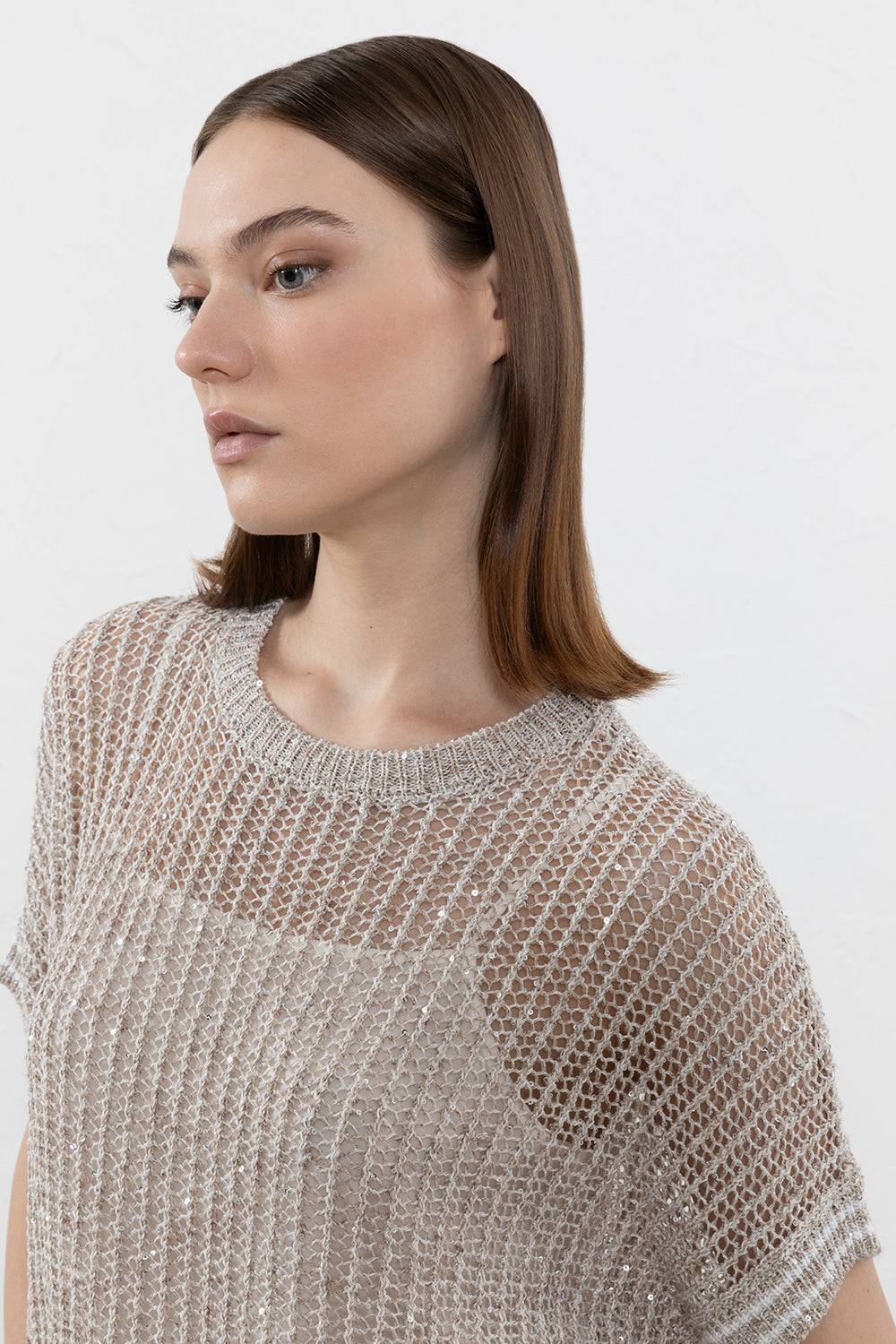 Peserico Maglia in filato di lino, viscosa e paillettes Consegna Veloce