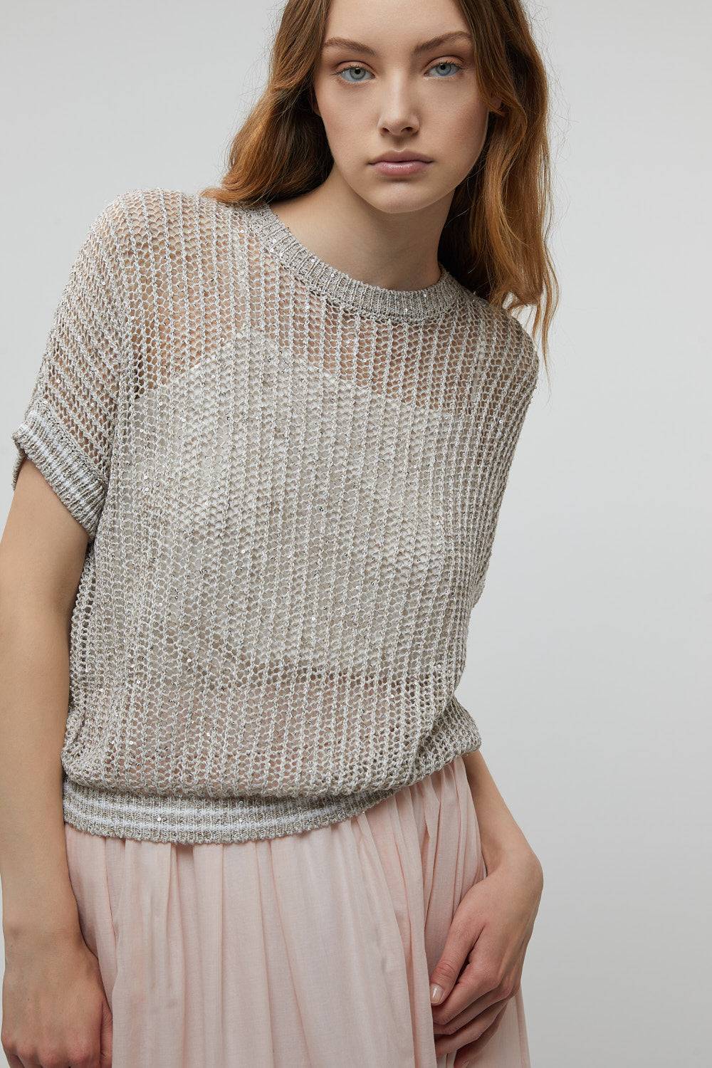 Peserico Maglia in filato di lino, viscosa e paillettes Consegna Veloce