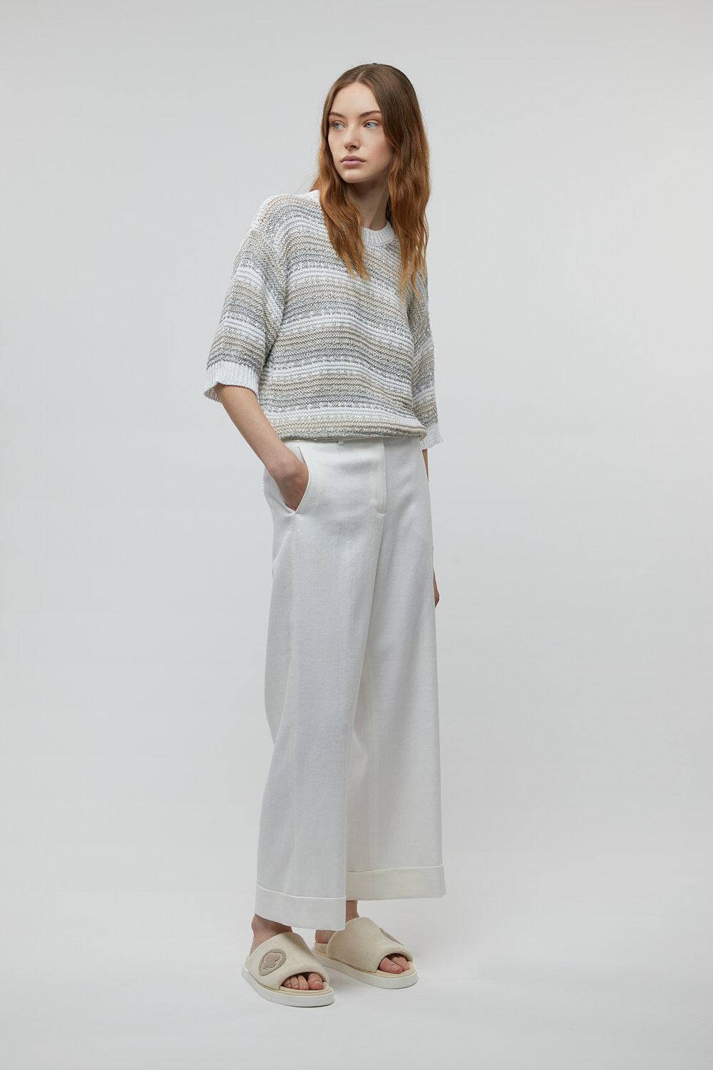 Peserico Pantalone in diagonale fluida di lino viscosa Italy