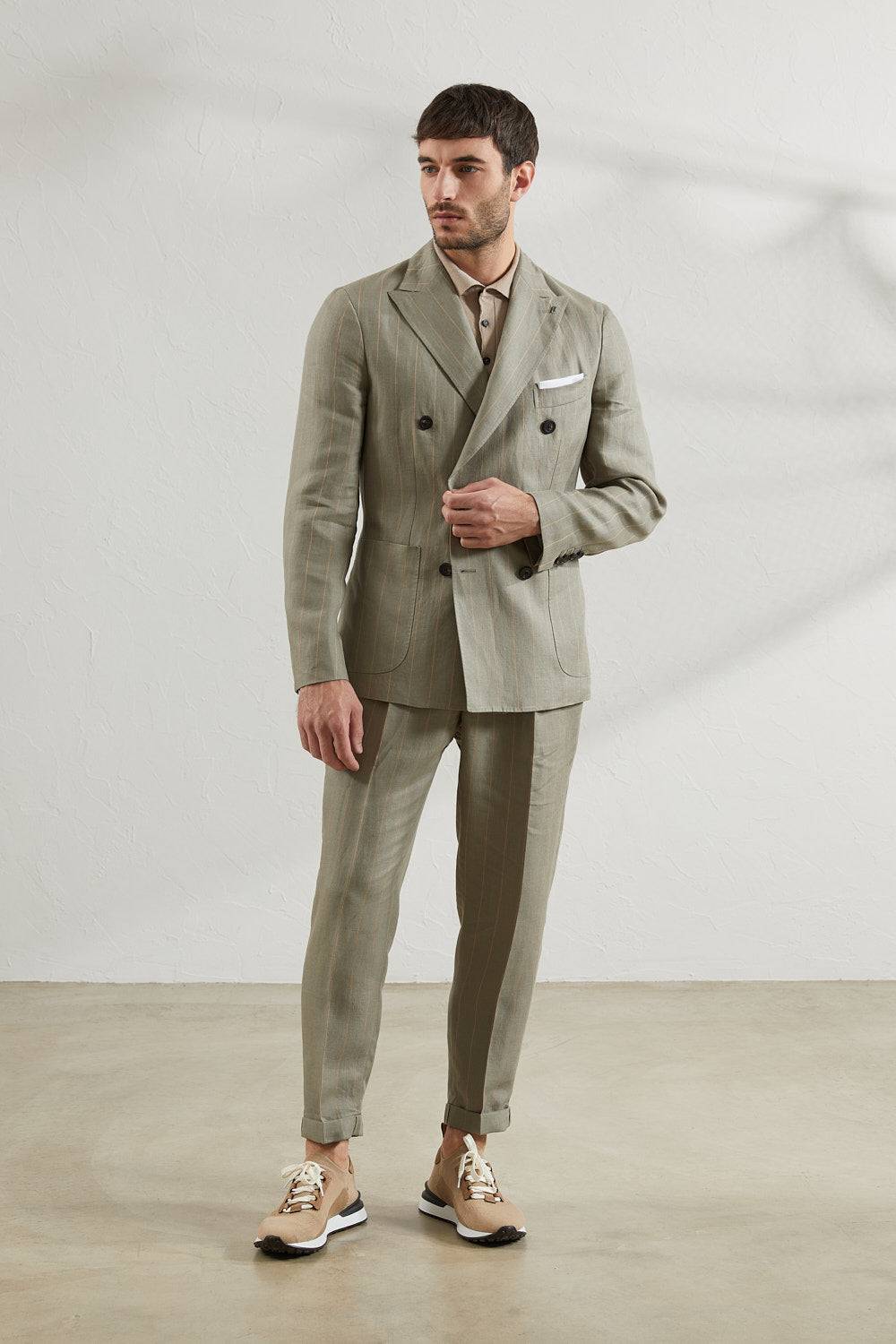 Peserico Pantalone jogger in lino gessato Acquista Ora