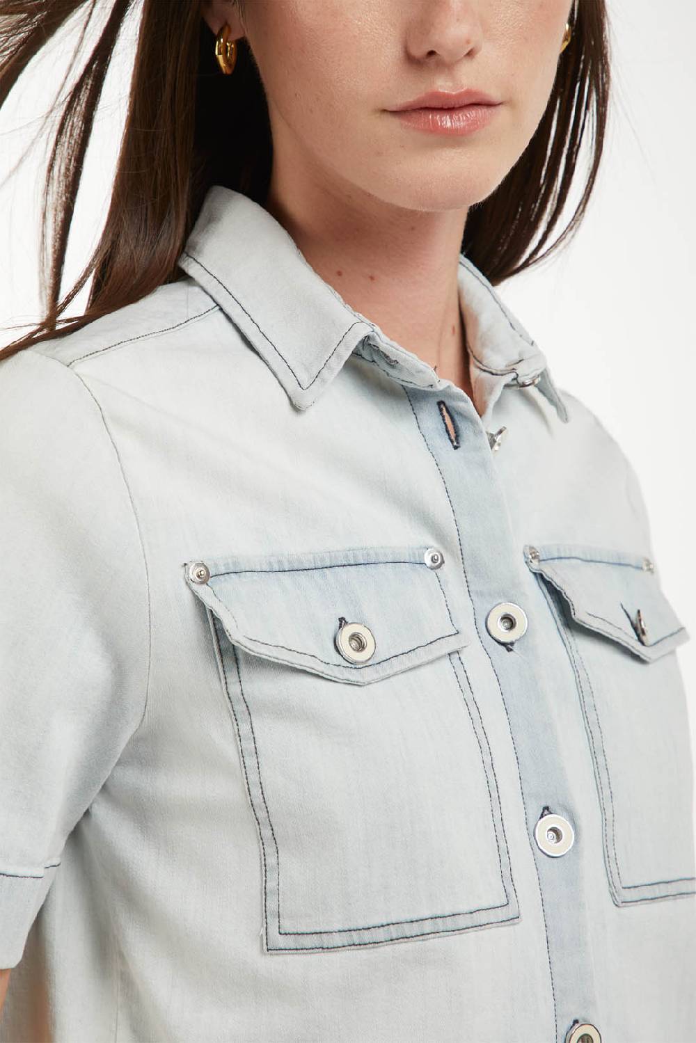 Piazza Sempione Camicia in denim manica corta Saldi Di Fabbrica