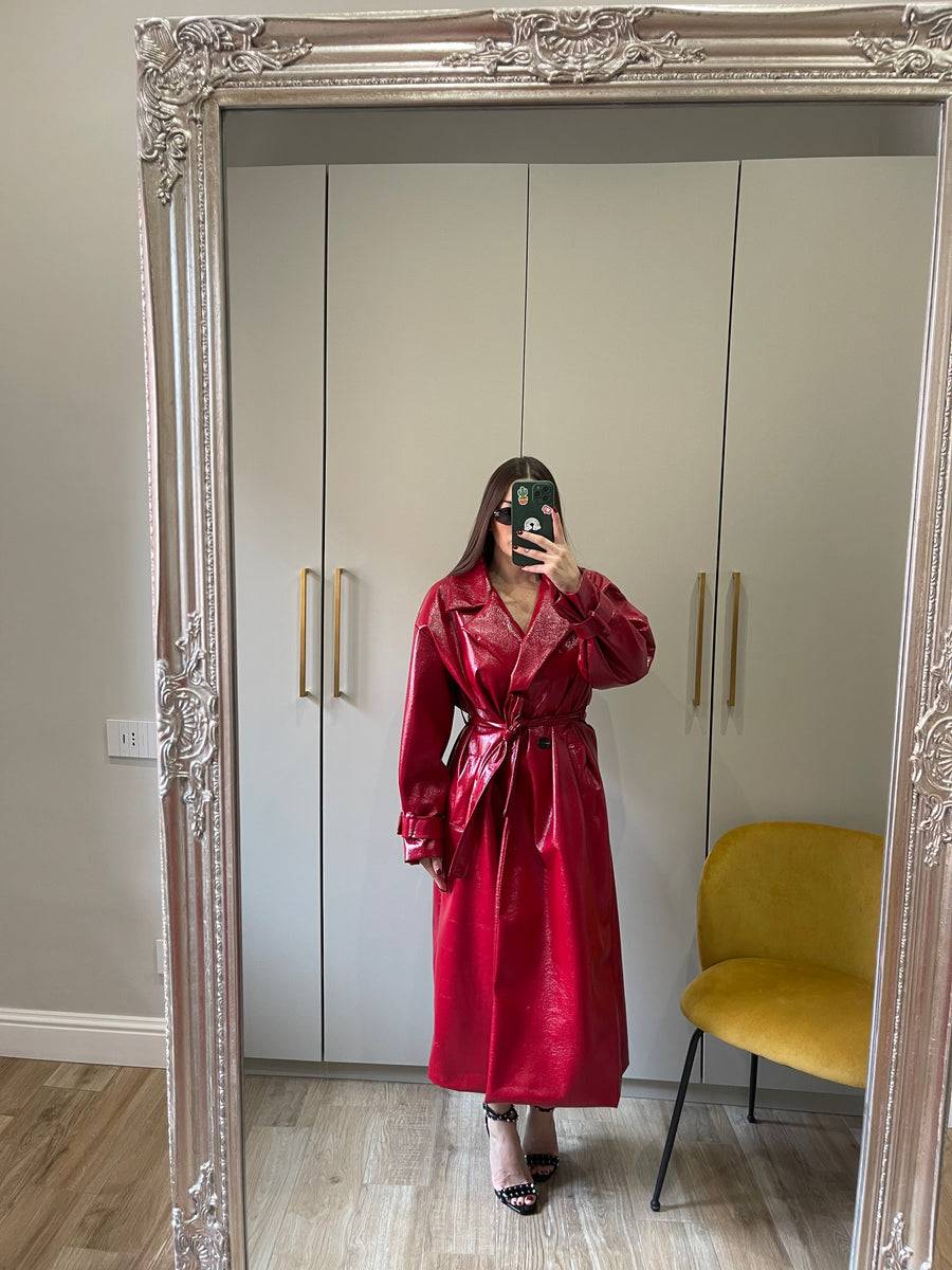 Lovely Sisters Trench in vinile rosso Nuova