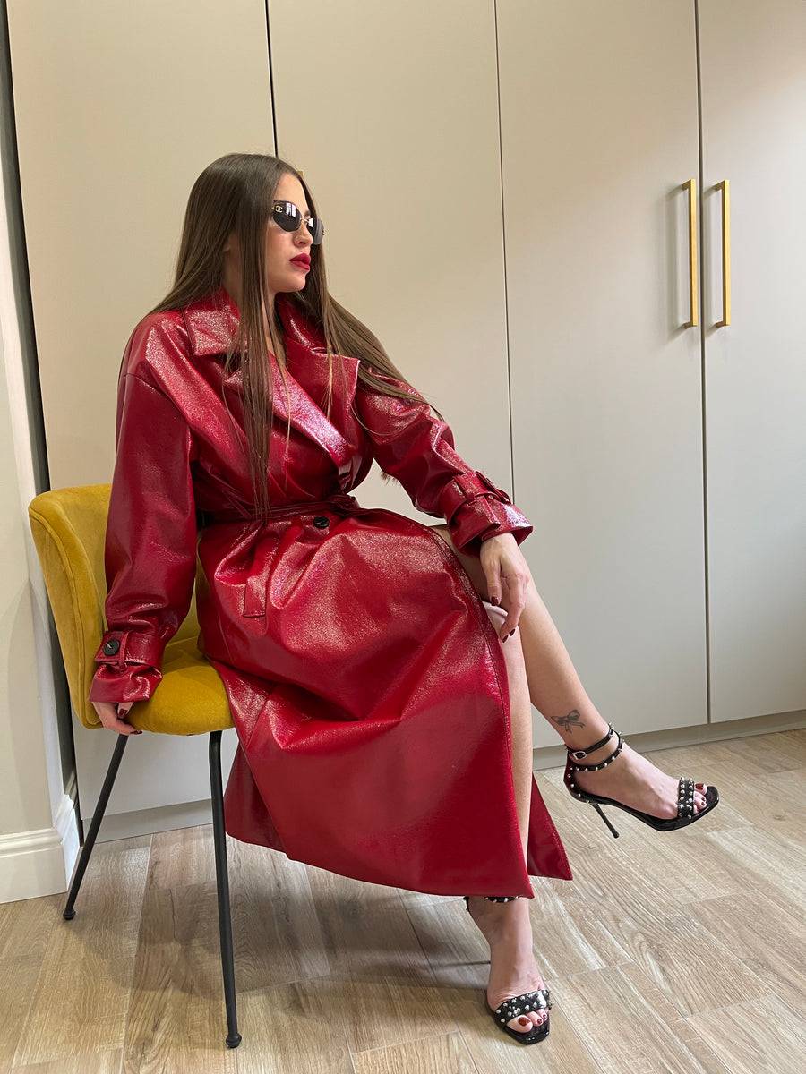 Lovely Sisters Trench in vinile rosso Nuova