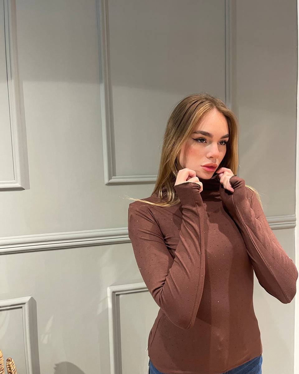 Lovely Sisters Maglia Lumina marrone con strass Online