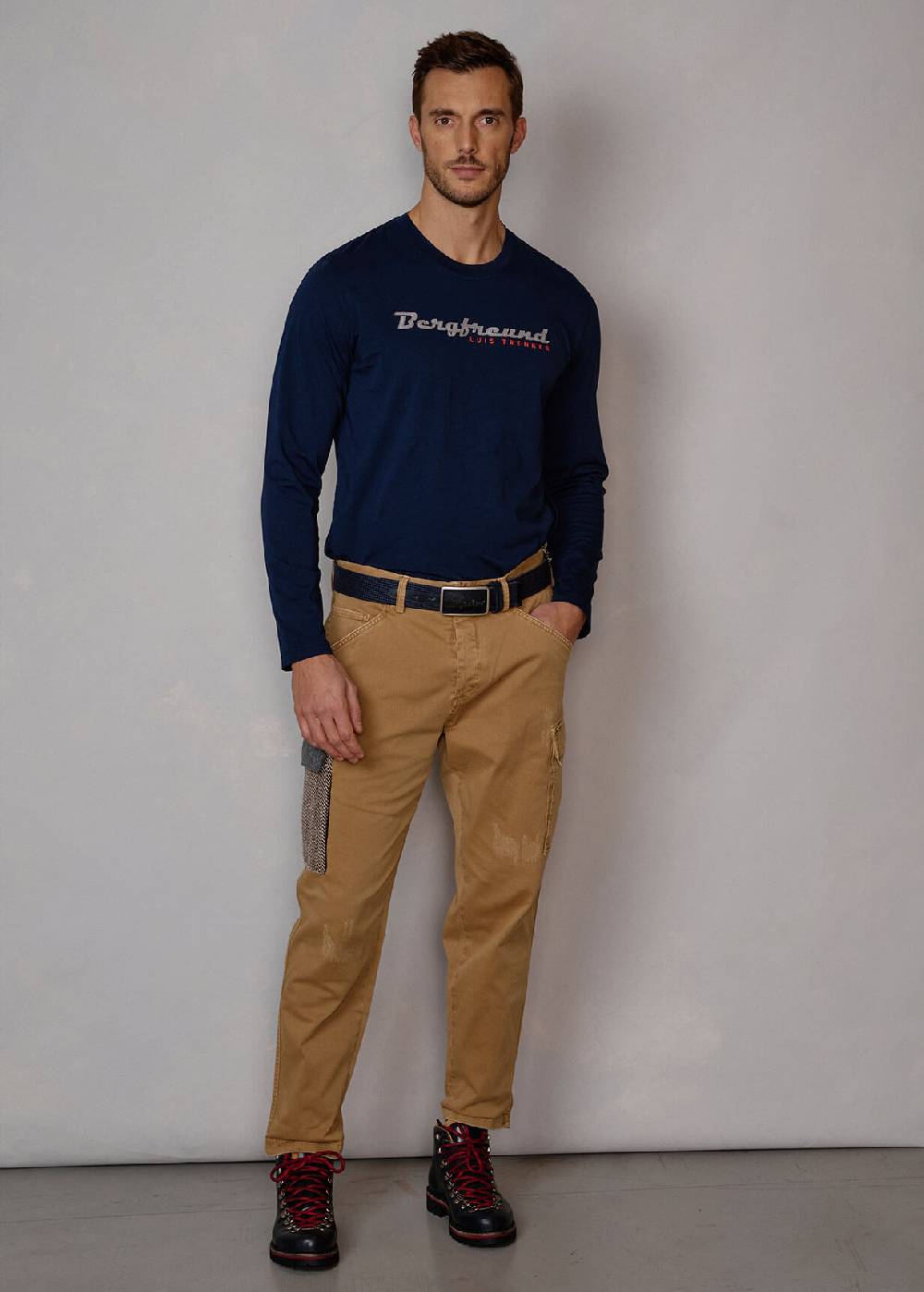 Luis Trenker Maglia a maniche lunghe con scritta Bergfreund Nuovo