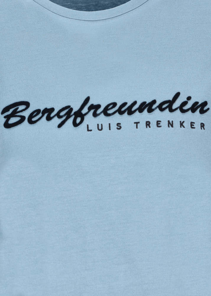 Luis Trenker Maglia a maniche lunghe con scritta "Bergfreundin" Presa