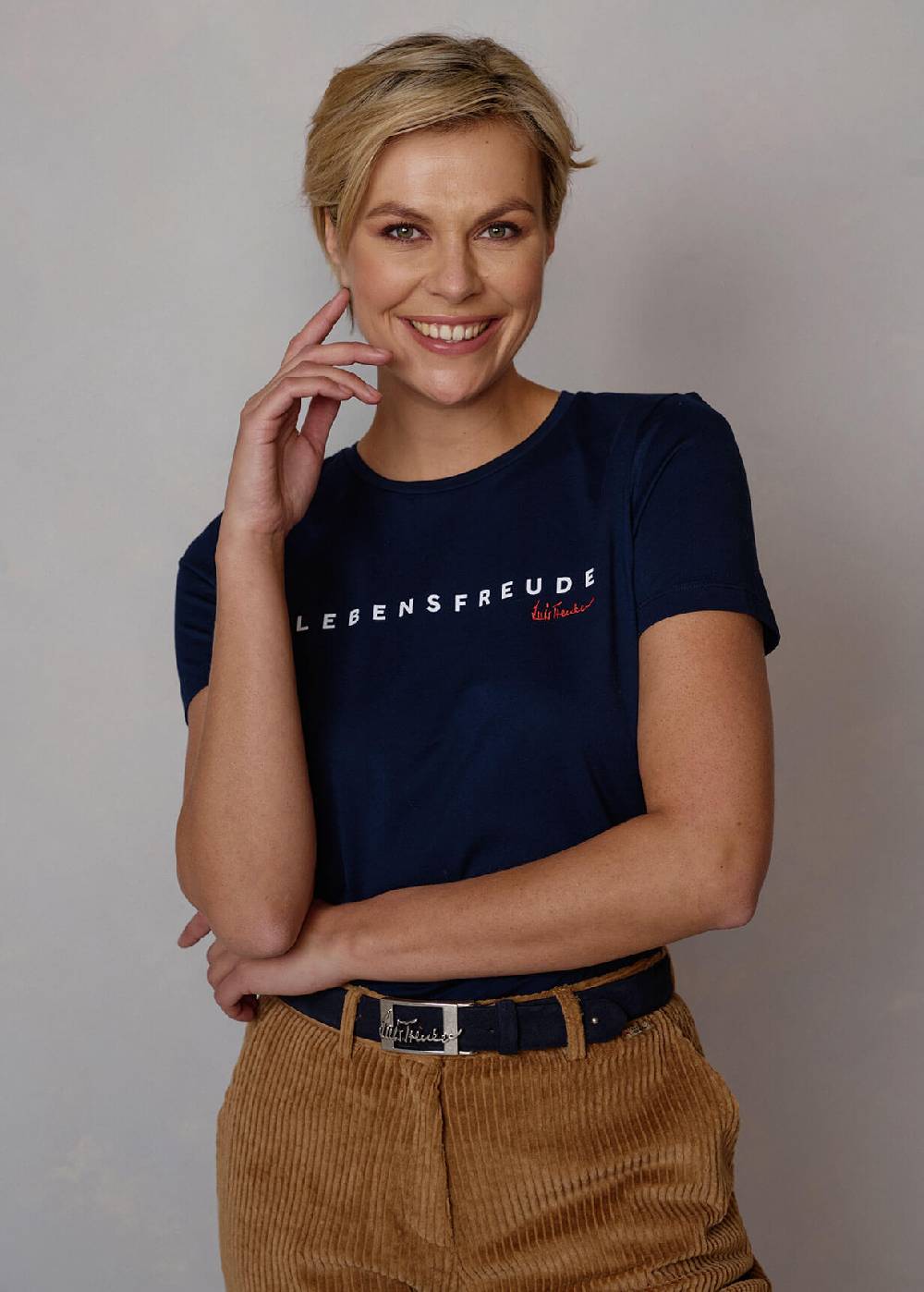Luis Trenker T-shirt con scritta "Lebensfreude" Offerta