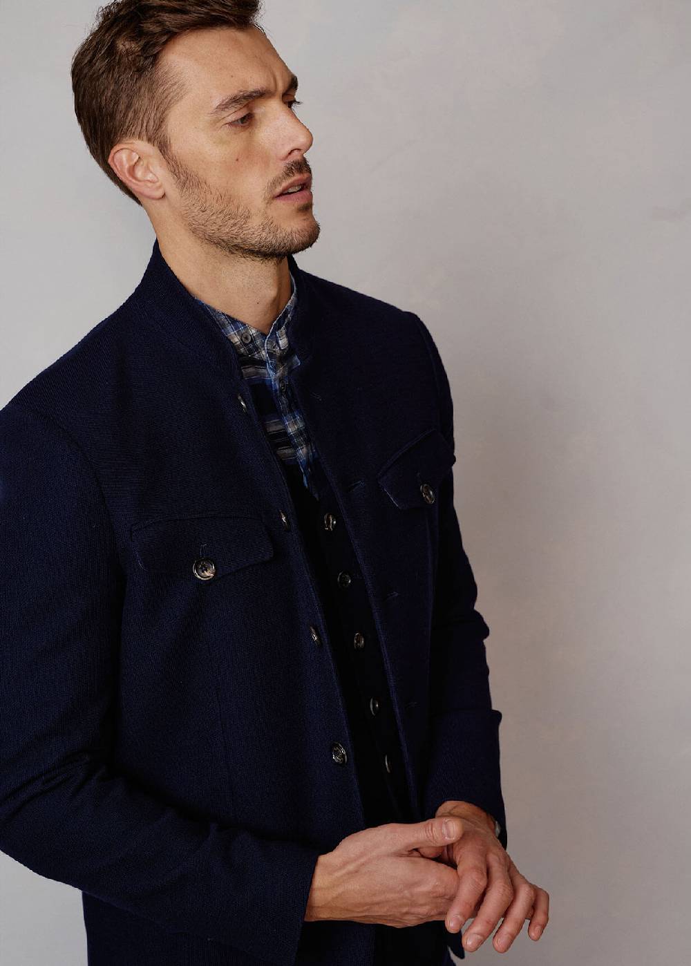 Luis Trenker Blazer in jersey con colletto alla coreana Lusepp In Vendita