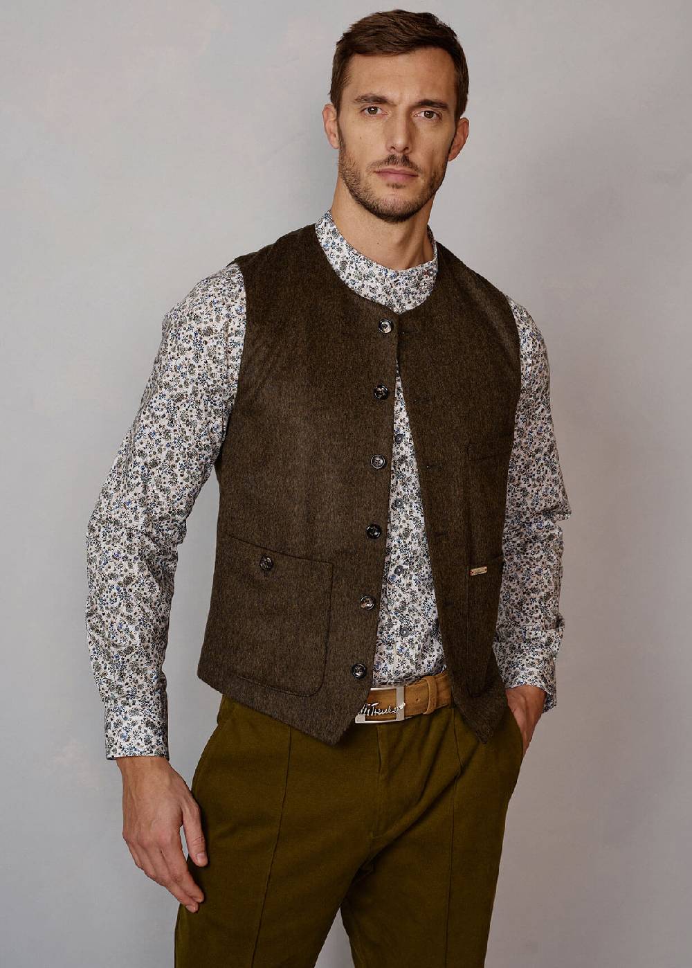Luis Trenker Gilet in loden con scollo rotondo Lusven I Più Venduti