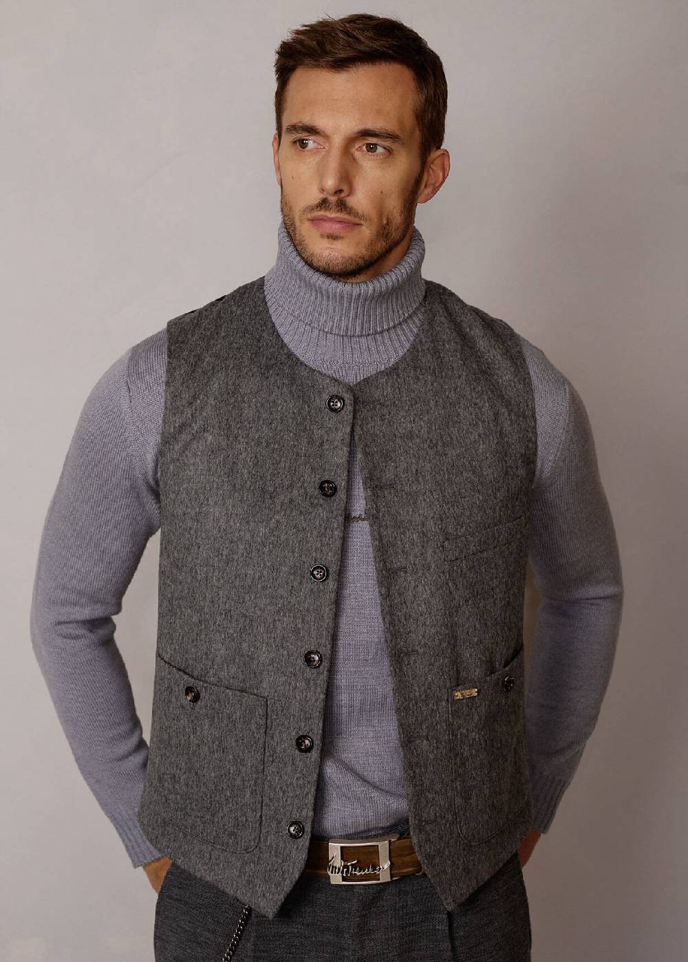 Luis Trenker Gilet in loden con scollo rotondo Lusven Promozione
