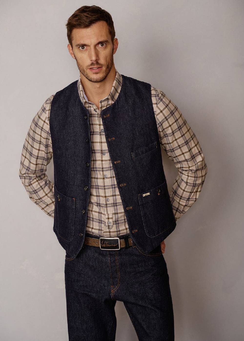 Luis Trenker Gilet in denim scuro Lusven Convenienza