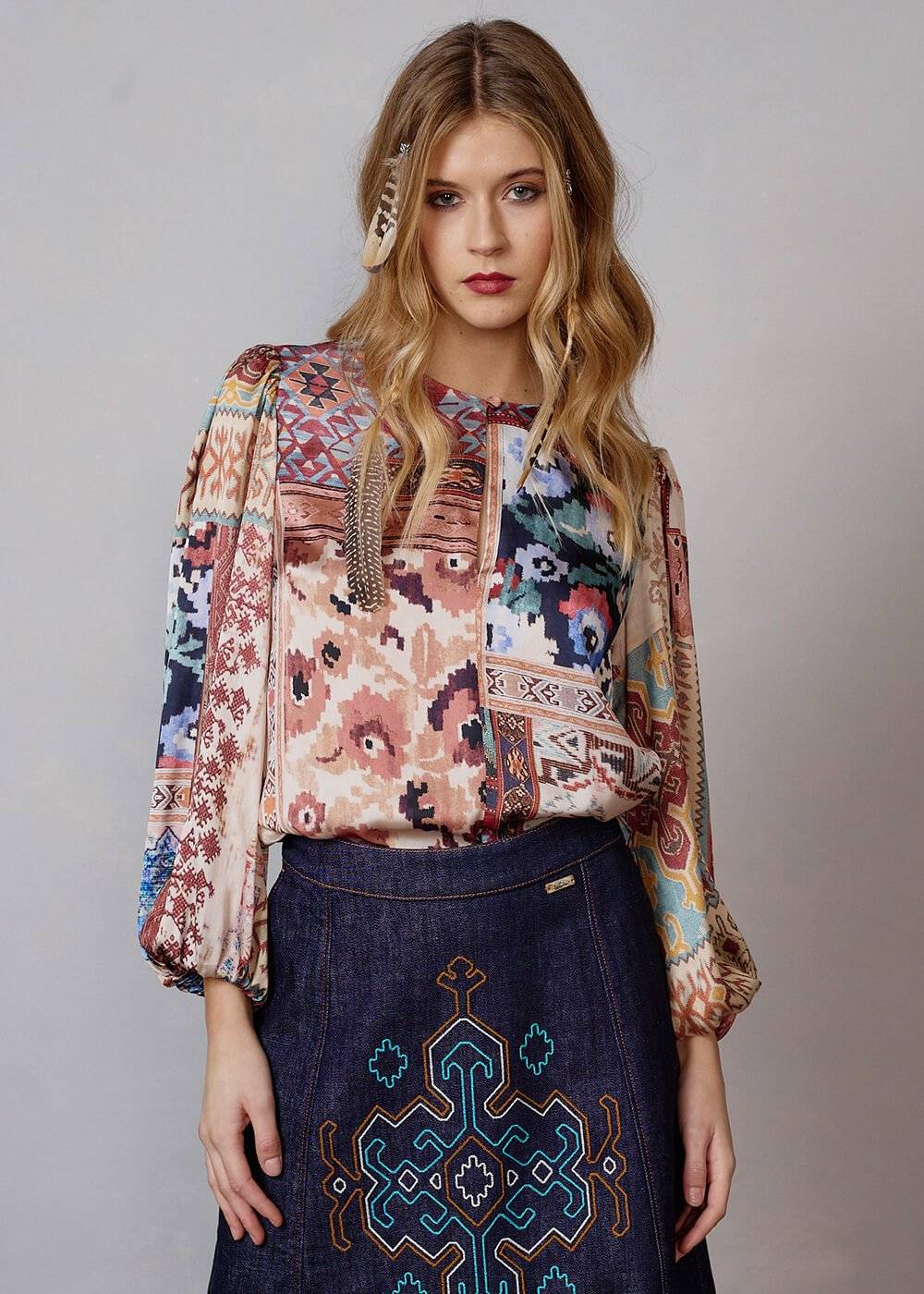 Luis Trenker Blusa modello Lugiada con stampa patchwork Lightning offer