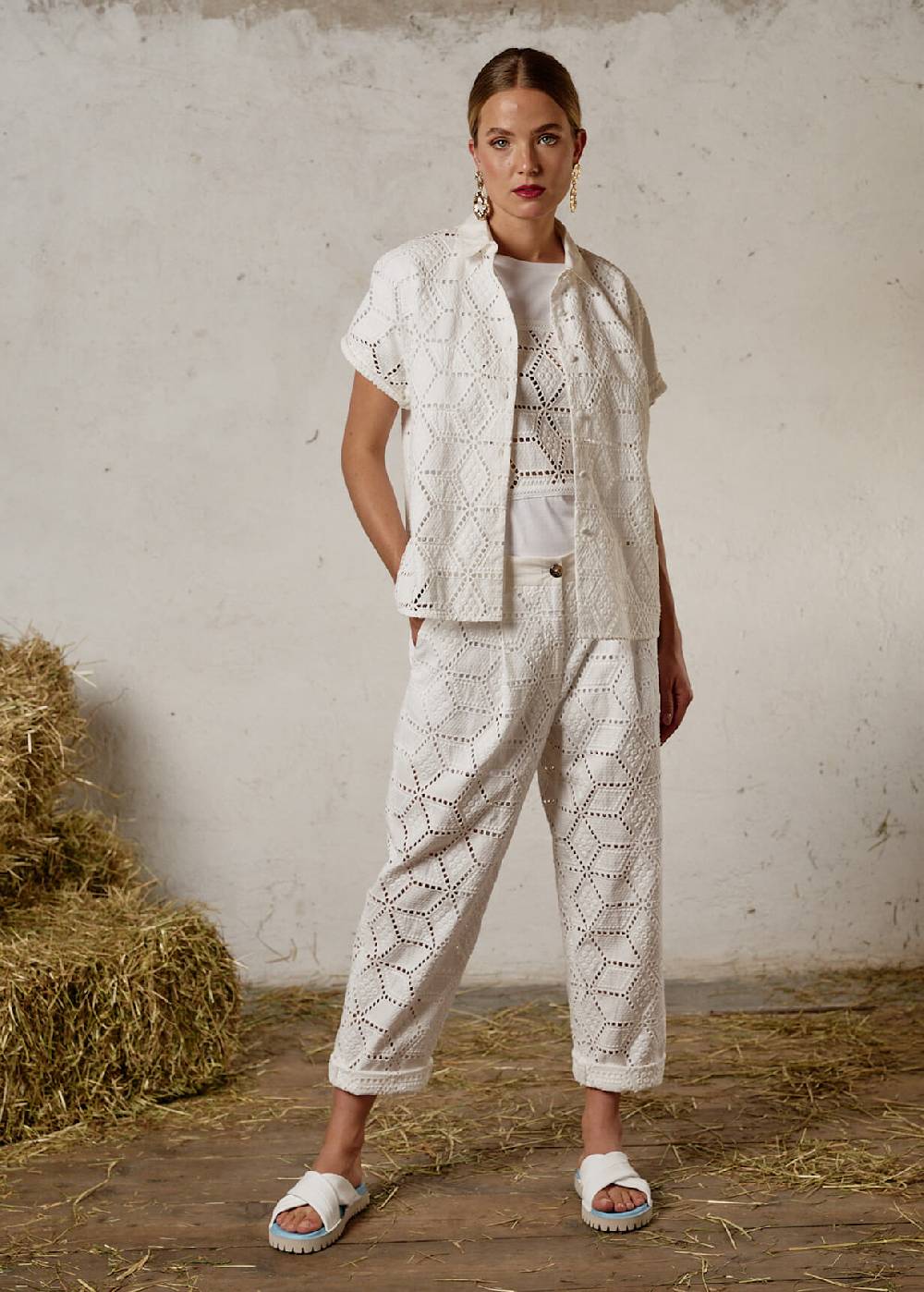 Luis Trenker Blusa a maniche corte in pizzo sangallo modello Luflora Saldi