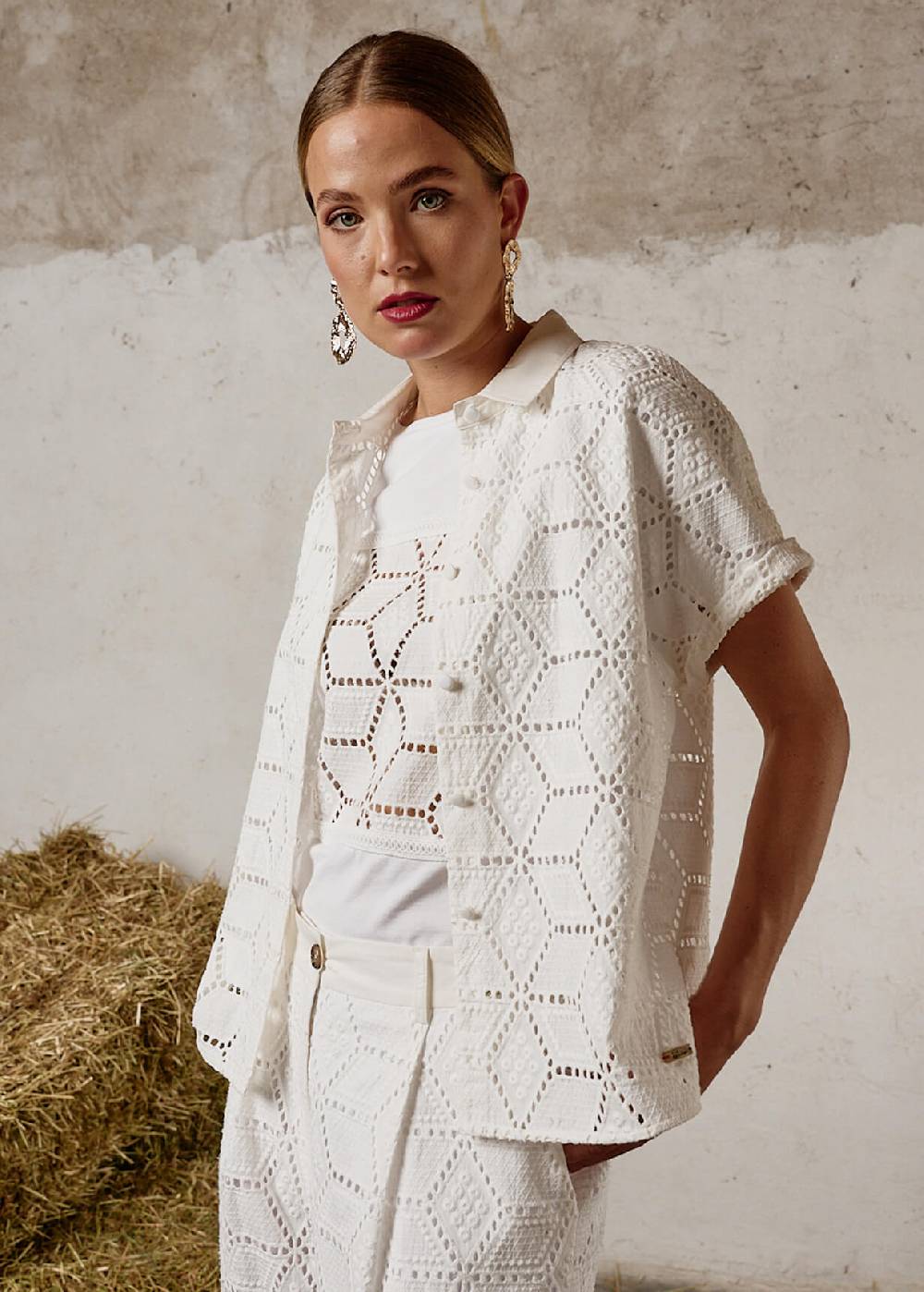 Luis Trenker Blusa a maniche corte in pizzo sangallo modello Luflora Saldi