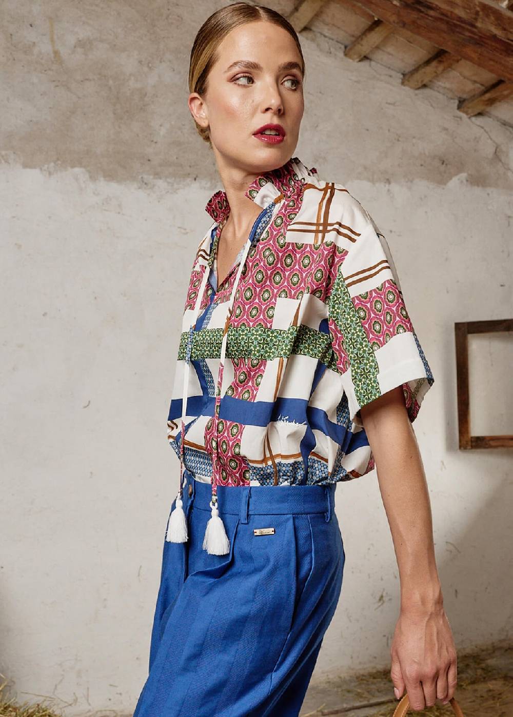 Luis Trenker Blusa a maniche corte con stampa colorata modello Lufiore I Più Venduti