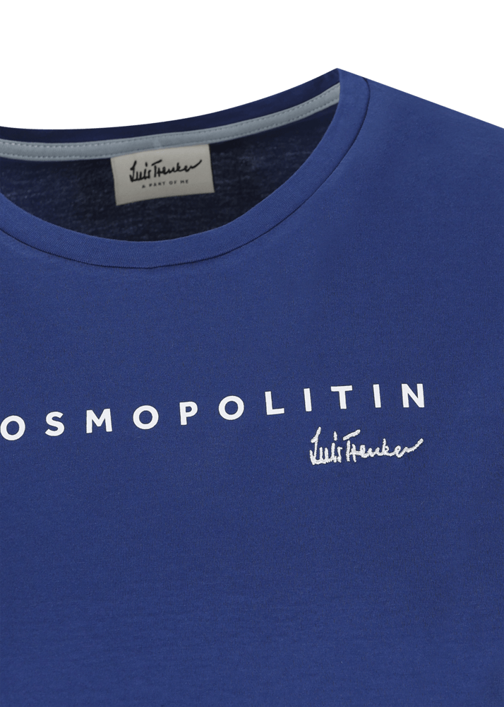 Luis Trenker T-shirt con logo ricamato e stampa "Kosmopolit" Negozio online di fabbrica