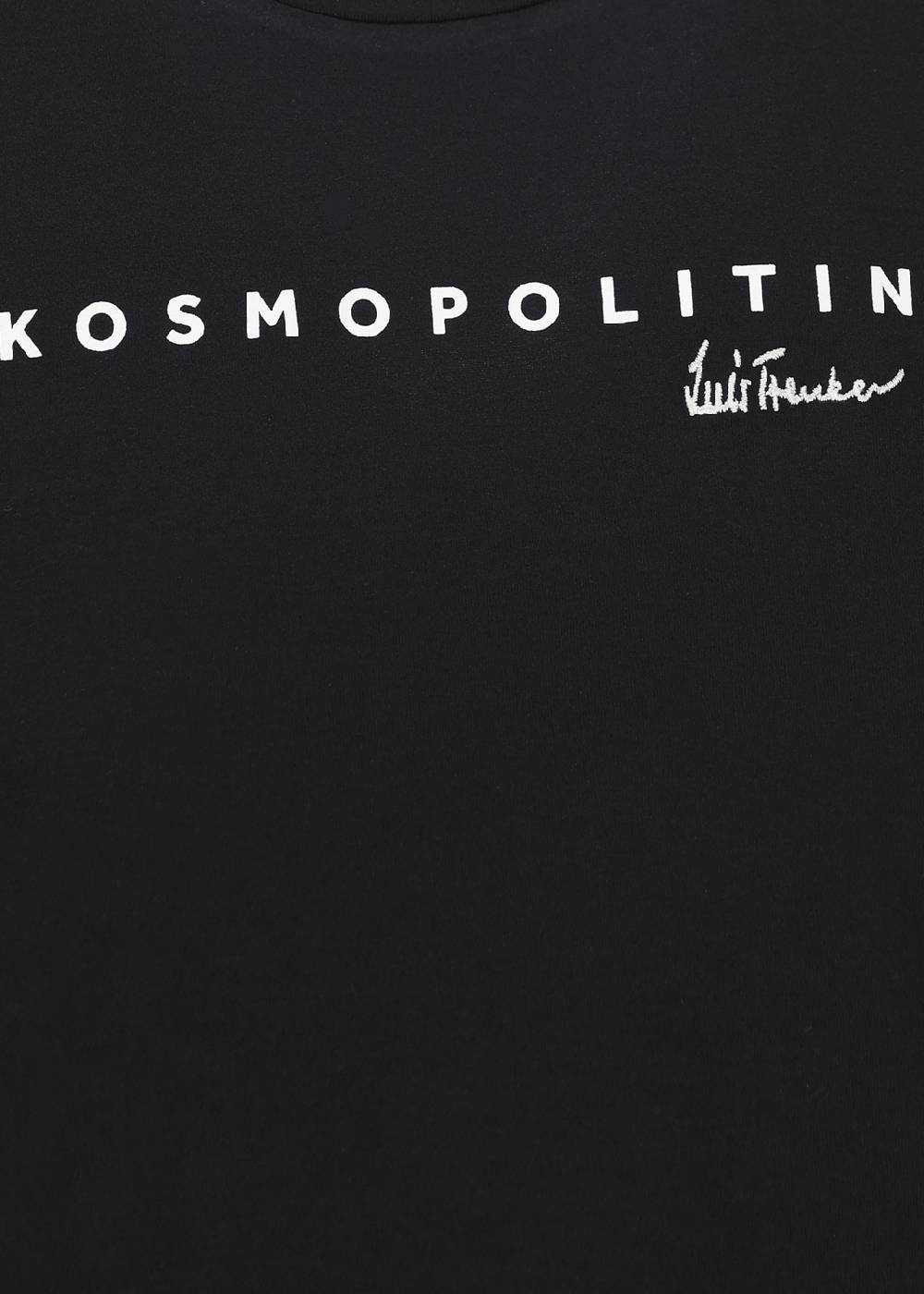 Luis Trenker T-shirt con logo ricamato e stampa "Kosmopolit" Prezzo di fabbrica