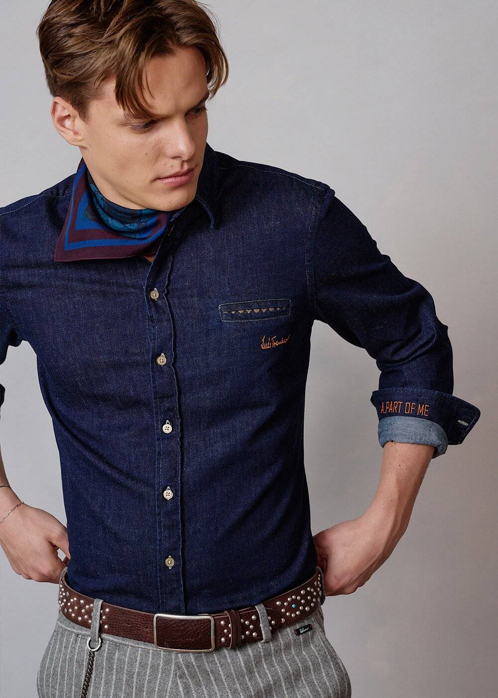Luis Trenker Camicia button down in denim modello Lubenzio I Più Venduti