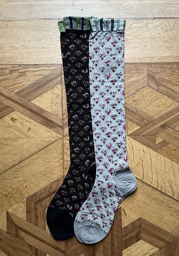 Rose & Lini ANTIPAST WOOL “FUN FAN” AM-790HS LONG SOCKS DARK BROWN Saldi Di Fabbrica