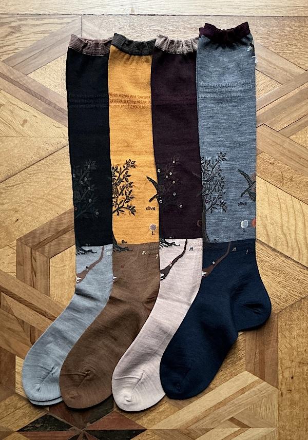 Rose & Lini ANTIPAST WOOL “OLIVE HARVEST” AM-790HS LONG SOCKS BLACK In Saldo