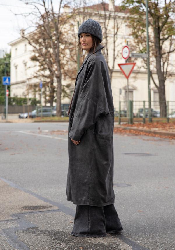 Rose & Lini GIORGIO BRATO LEATHER OVERSIZED COAT VINTAGE BLACK Saldi