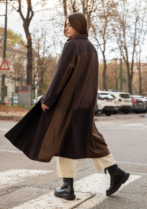 Rose & Lini RISA NAKAMURA WOOL “COAT Z” BROWN Vendita Calda