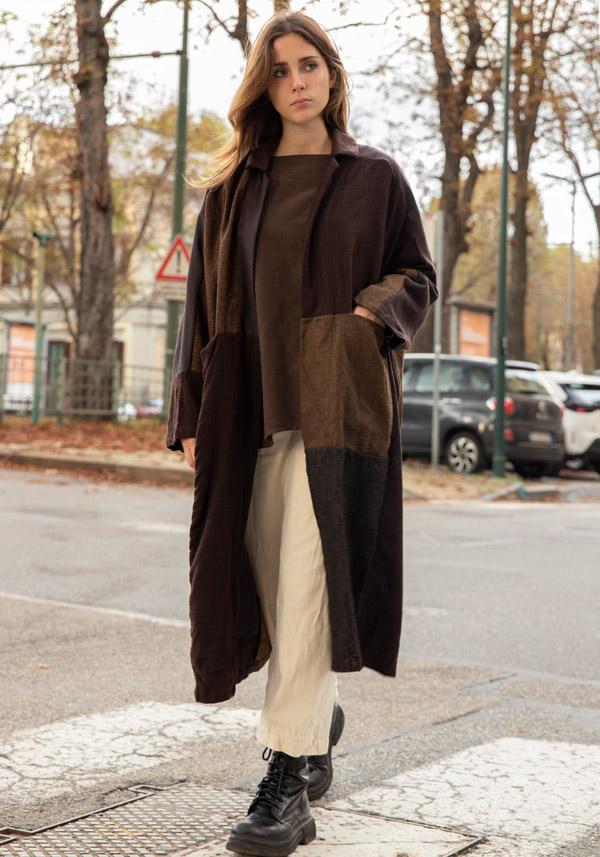 Rose & Lini RISA NAKAMURA WOOL “COAT Z” BROWN Vendita Calda