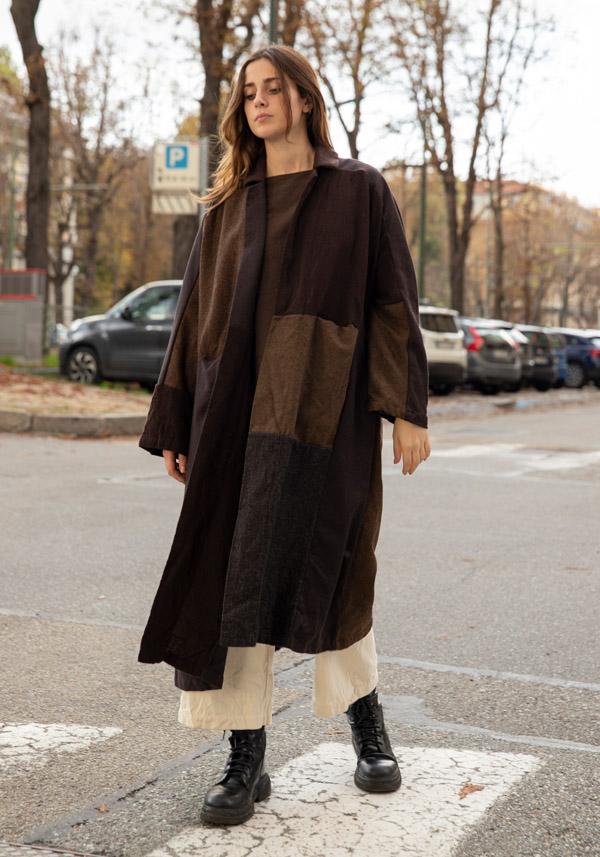 Rose & Lini RISA NAKAMURA WOOL “COAT Z” BROWN Vendita Calda