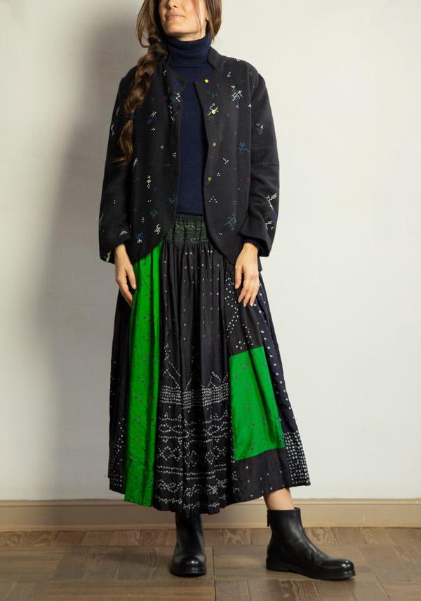 Rose & Lini INJIRI SILK & WOOL EMBROIDERED “JACKET 79” BLACK Saldi Di Fabbrica