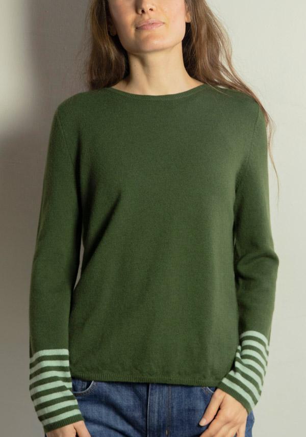 Rose & Lini BE YOU CASHMERE “ROUND NECK 1123” BOTTLE GREEN SWEATER Nuova