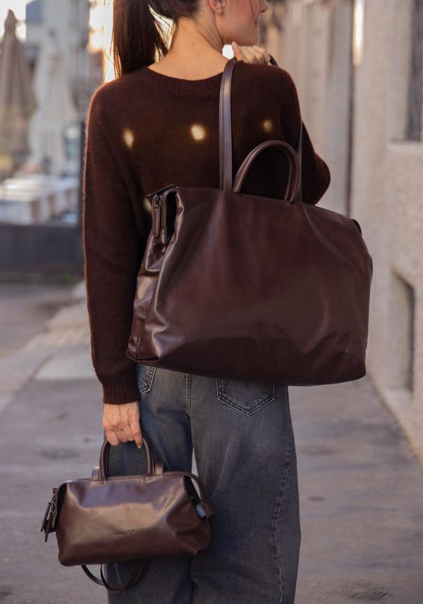 Rose & Lini MARSÈLL “4 IN ORIZZONTALE” MORO BROWN LEATHER BAG