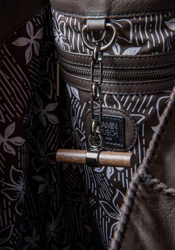 Rose & Lini JAMIN PUECH “HONU GM” DARK BROWN LEATHER BAG Nuova