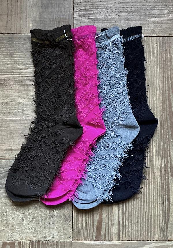 Rose & Lini ANTIPAST WOOL “FRINGE” AS-223 SOCKS DARK BROWN Vendita