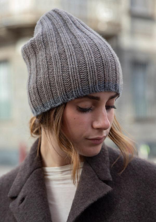 Rose & Lini DANIELAPI CASHMERE “PIPING” CASTORO BEANIE In Saldo