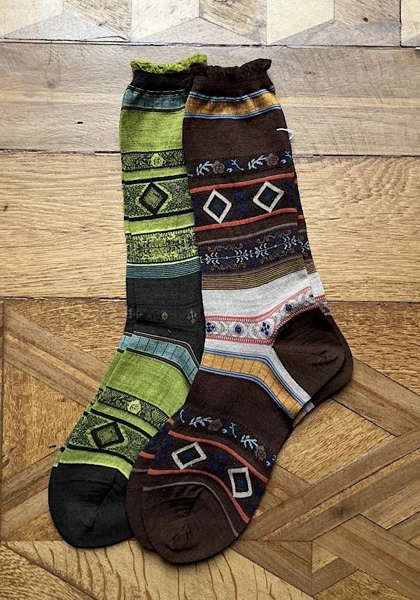 Rose & Lini ANTIPAST WOOL “TYROLEAN STRIPE” AM-626B SOCKS BROWN 2025