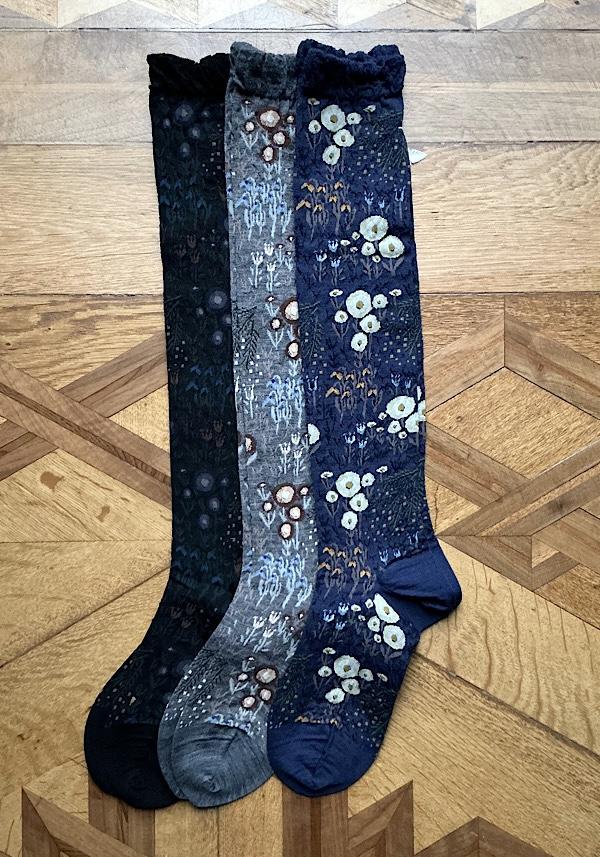 Rose & Lini ANTIPAST WOOL “WINTER GARDEN” AM-789HS LONG SOCKS BLACK Qualità