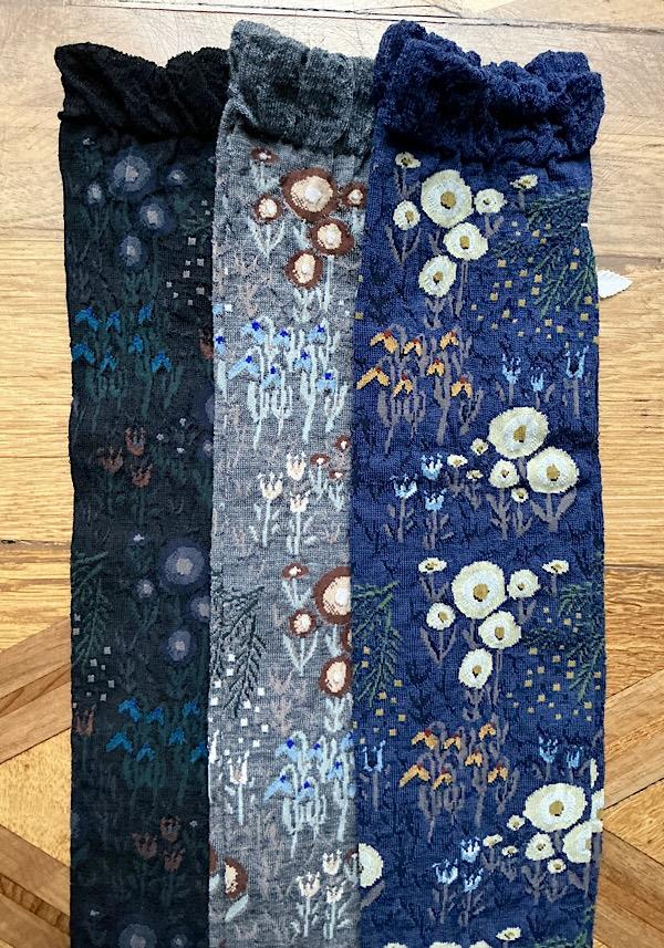 Rose & Lini ANTIPAST WOOL “WINTER GARDEN” AM-789HS LONG SOCKS BLACK Qualità