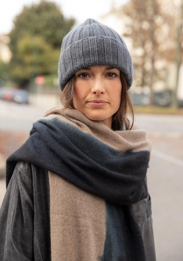 Rose & Lini SUZUSAN CASHMERE “SHAWL 0024” BLACK & COFFEE