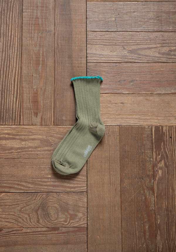 Rose & Lini COLLEGIEN “DELPHINE” RIBBED SOCKS OLIVE Affare Del Giorno